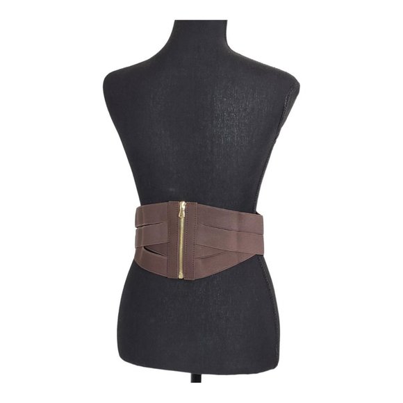 Women's Wide LCF Corset Cinch Lace-Up Brown Belt - Picture 4 of 4